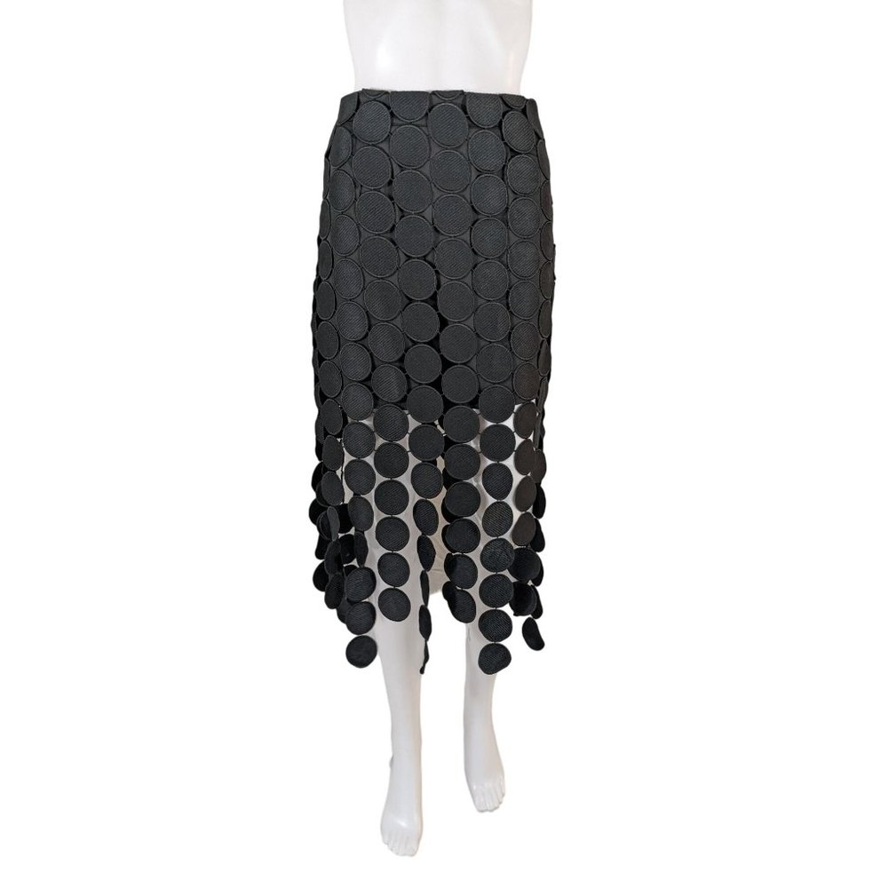 Commense Black Pencil Skirt w/Polka Dot Fringe Size S